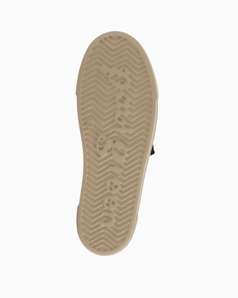 Lower view of Brown leather sneakers by Paul Green with reptile embossing, lace-up style and platform sole