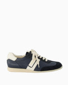 Navy blue suede and leather trainers by Paul Green with perforated sides and retro-inspired sole design