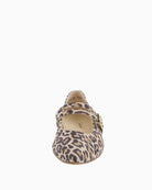 Front view of women’s leather ballerinas showing slim rubber sole
