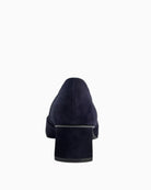 Back of Paul Green black suede pumps with block heel and soft leather insole