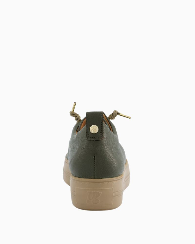 Back view of Green leather sneakers by Paul Green with elastic laces and platform sole