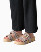 Woman wearing Paul Green velvety leather mules – Áines Boutique