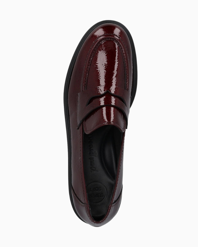 Top view of Paul Green wine-coloured flats with smooth leather finish