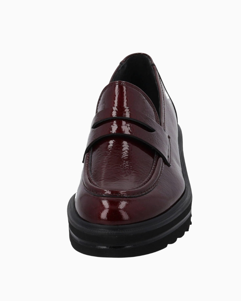 Paul Green wine leather flats styled with trousers for casual smart look
