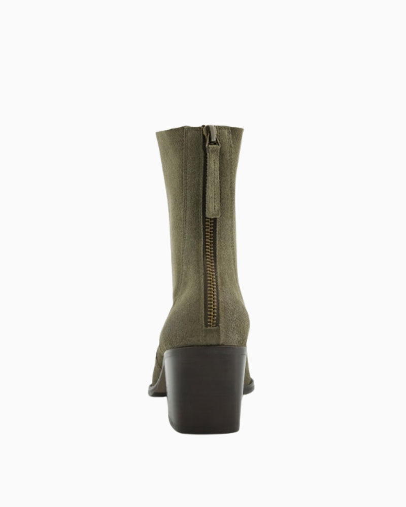 Paul Green Ankle Boots in olive suede back view with zip fastening