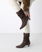 Paul Green Kitten Heel Boot brown suede folded cuff detail