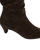 Paul Green Kitten Heel Boot brown suede heel detail