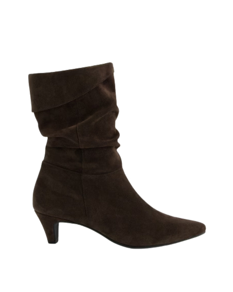 Paul Green Kitten Heel Boot brown suede side view