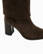 Paul Green Knee High Boot in brown suede turned-down shaft detail
