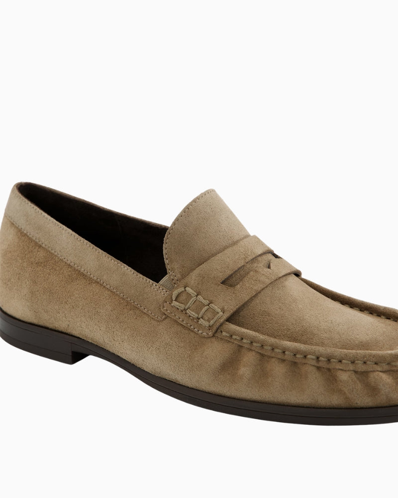 Paul Green Suede Loafer in Beige contrast stitching detail