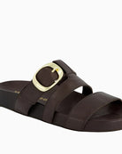 Paul Green brown leather mule sandals buckle and logo detail