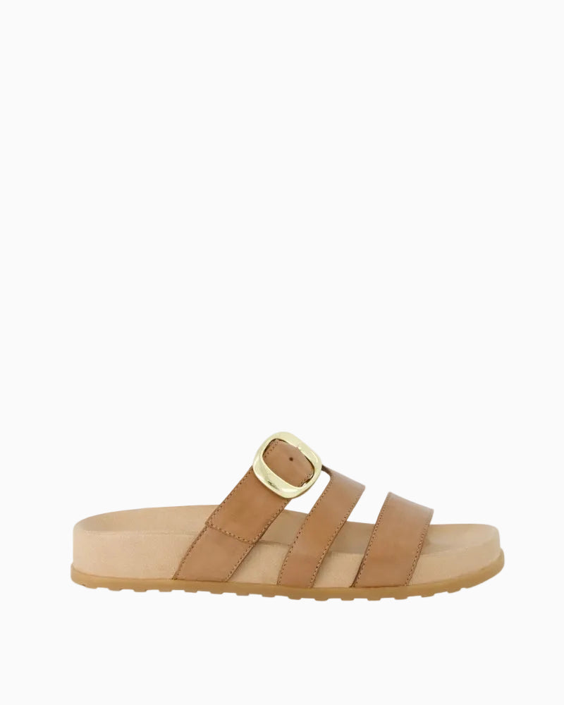 Paul Green tan leather mules side view
