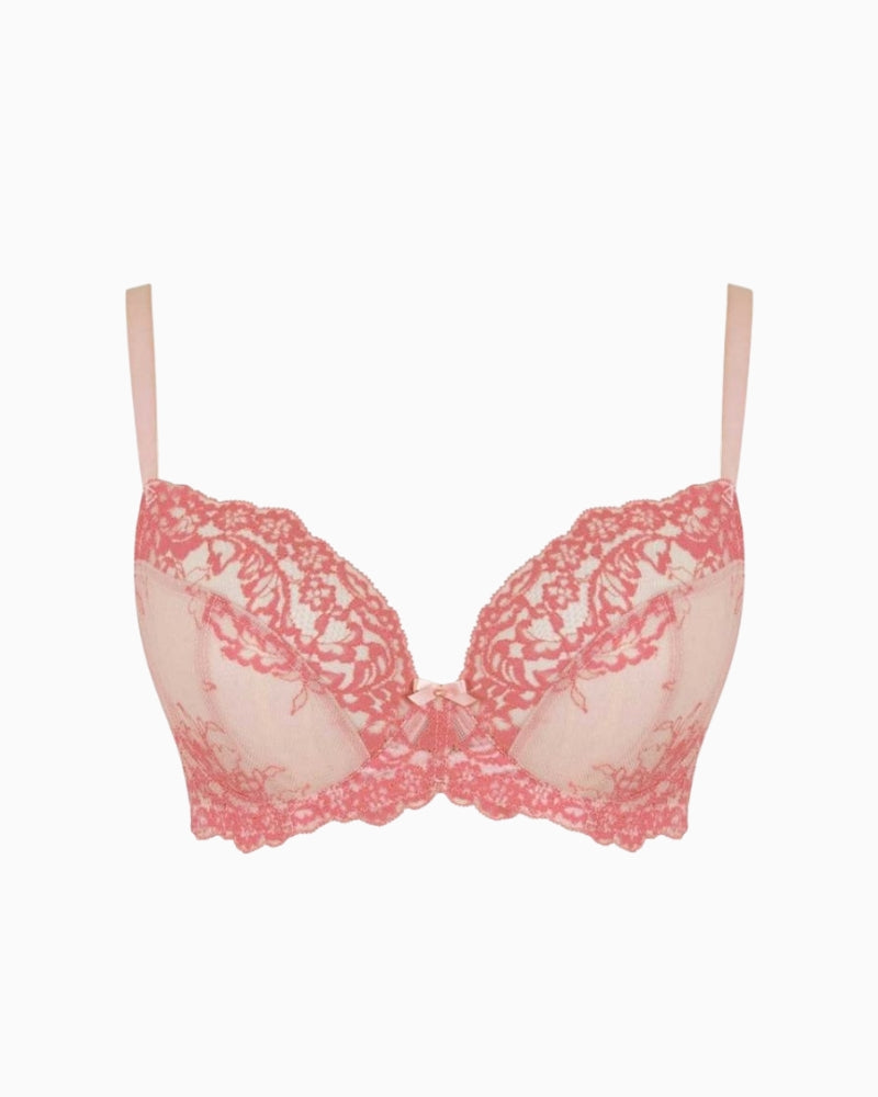 Pink lace plunge bra by Panache with floral detailing and soft stretch 