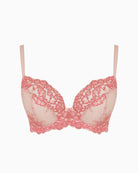Pink lace plunge bra by Panache with floral detailing and soft stretch 