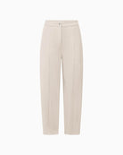 Raffaello Rossi Odine beige high waist trousers, front view showing O-shape cropped leg – Áines Boutique