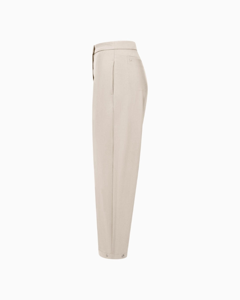 Raffaello Rossi Odine beige trousers, side view highlighting cropped length and shape – Áines Boutique