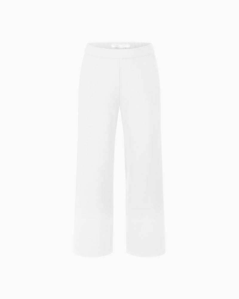 Raffaello Rossi Palina white pull-on trousers, front view showing wide leg – Áines Boutique