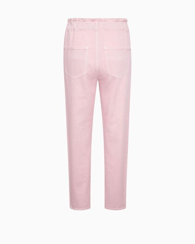 Back view of Riana trousers with elastic waistband and patch pockets