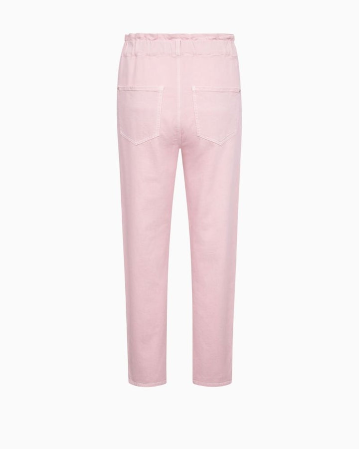 Back view of Riana trousers with elastic waistband and patch pockets