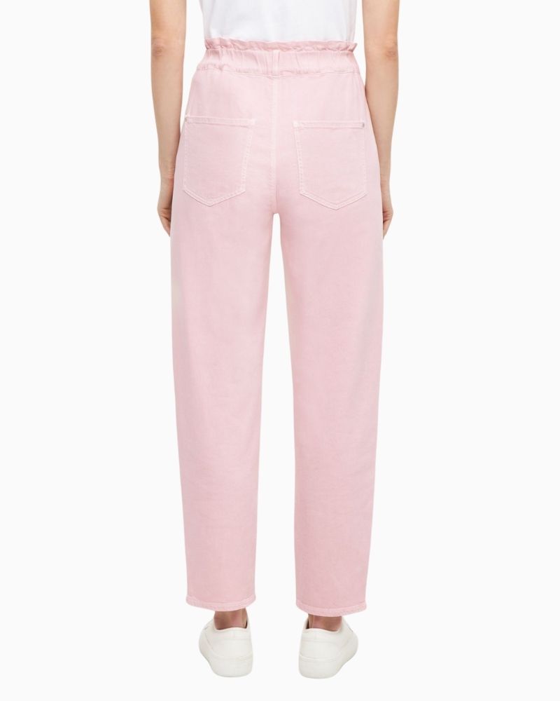Back view of Riana trousers with elastic waistband and patch pockets