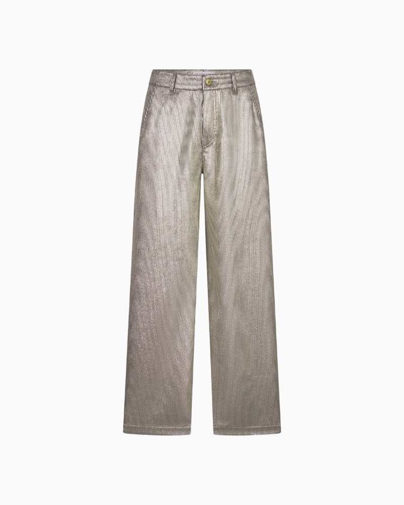 Front view of Raffaello Rossi Yuki corduroy trousers in soft gold print