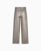 Back view showing patch pockets and straight leg fit