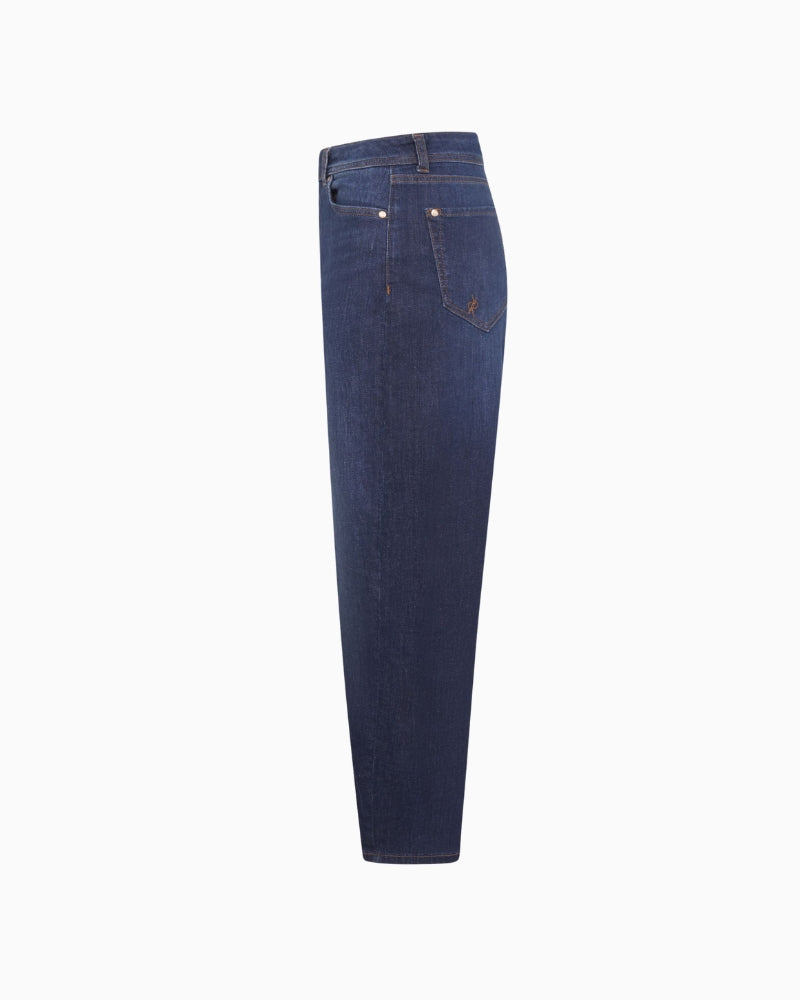 Side view of Raffaello Rossi Hanni denim jeans showing O-shape cut and ankle length