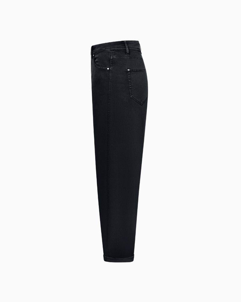Side view of cropped wide-leg fit and soft stretch denim