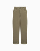 Cropped khaki jeans with high waist and O-shape silhouette