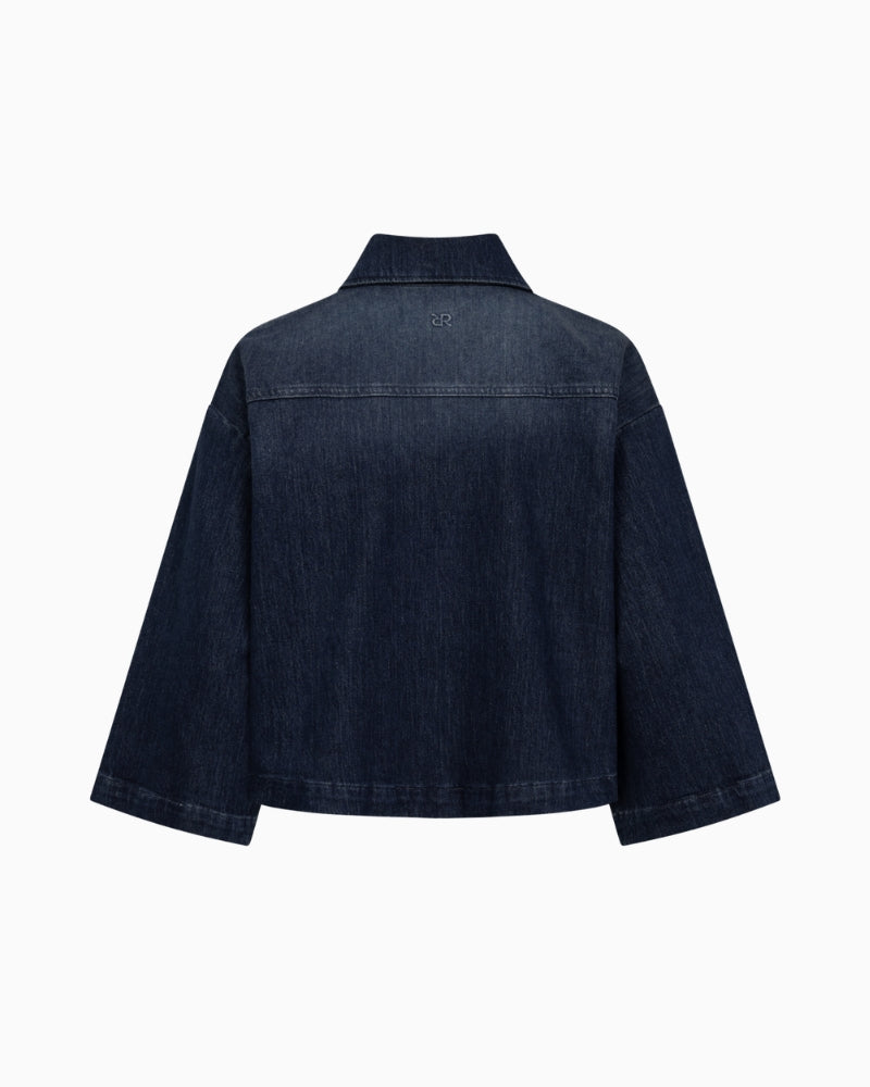 Raffaello Rossi Soreia Soft Lurex Denim Shirt in Dark Denim back view