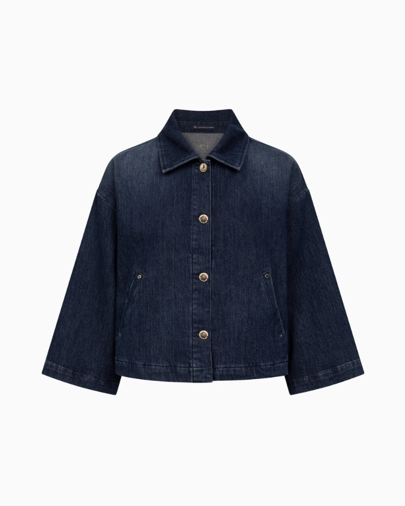 Raffaello Rossi Soreia Soft Lurex Denim Shirt in Dark Denim front view