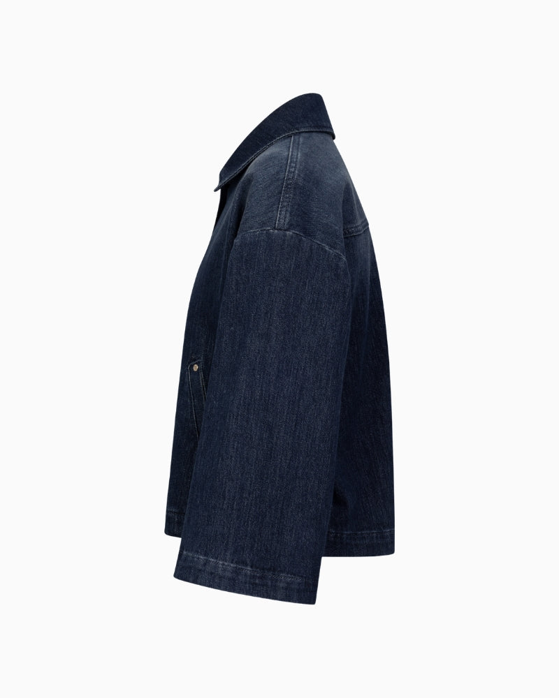 Raffaello Rossi Soreia Soft Lurex Denim Shirt in Dark Denim side view