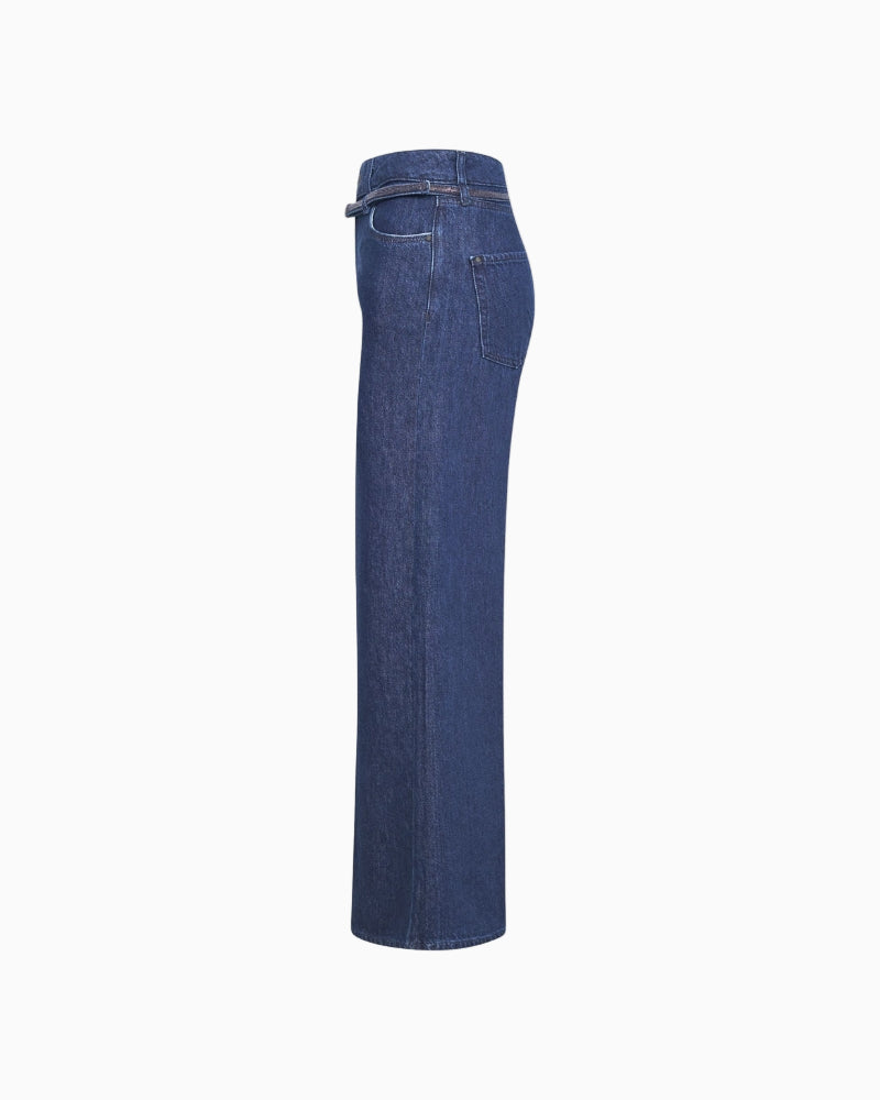 Side view showing wide-leg cut and cropped length of Sventy B jeans by Raffaello Rossi
