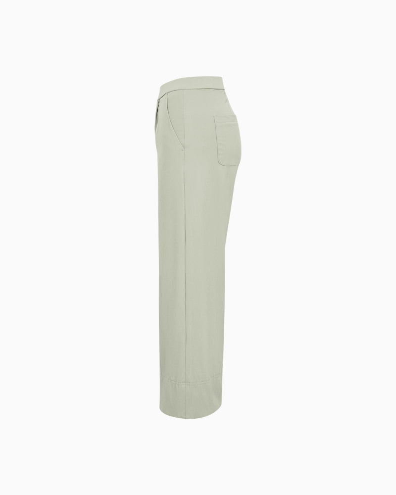 Raffaello Rossi wide leg pull-on trousers side view showing drape – Áines Boutique