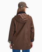 Rear view of Barbour Highclere brown wax jacket
