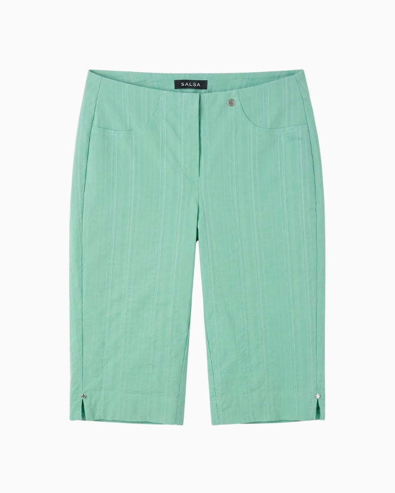 Robell Bella Seersucker Shorts in light green front view