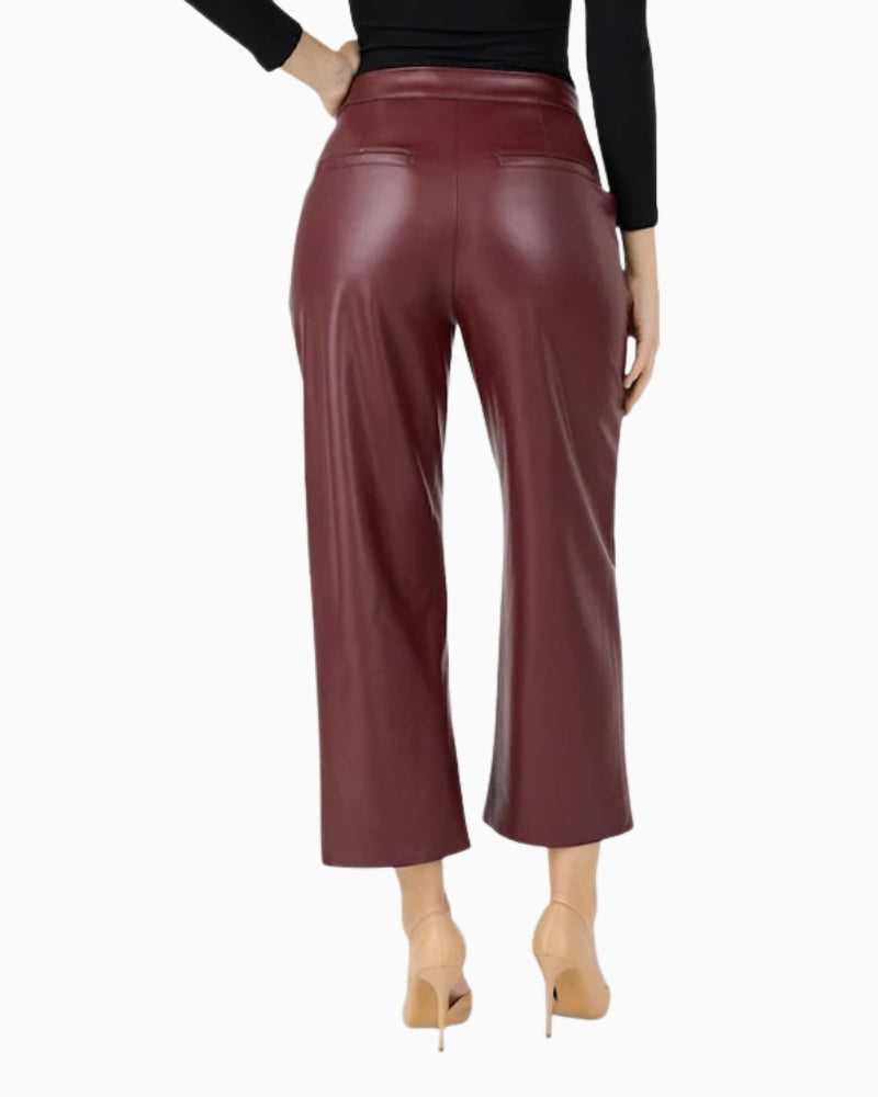 Robell Cloe Faux Leather Cropped Trousers in Burgundy back view