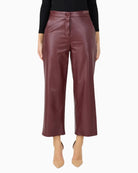 Robell Cloe Faux Leather Cropped Trousers in Burgundy front view