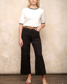 Robell Debby black wide leg trousers full length view
