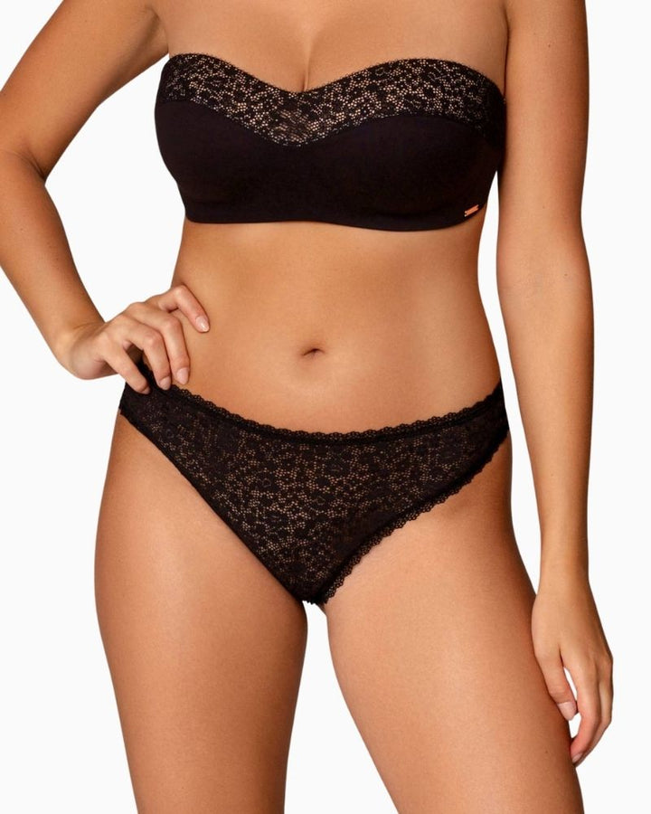Black lace string by Royal Lounge with seamless edge and soft stretch