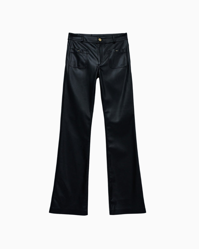 Front view of medium-rise jeans with zip and button fastening