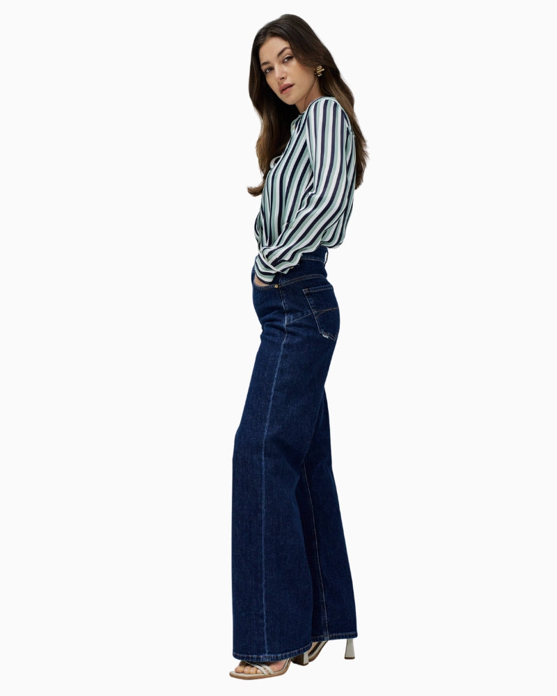 Side profile of Salsa Faith shaping jeans in dark blue