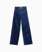 Front view of wide leg high waist jeans with belt loops