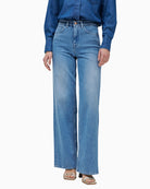 Salsa Faith Push In wide leg jeans blue front view on woman – Áines Boutique