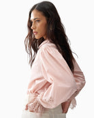 Salsa lace detail shirt light pink side view – Áines Boutique