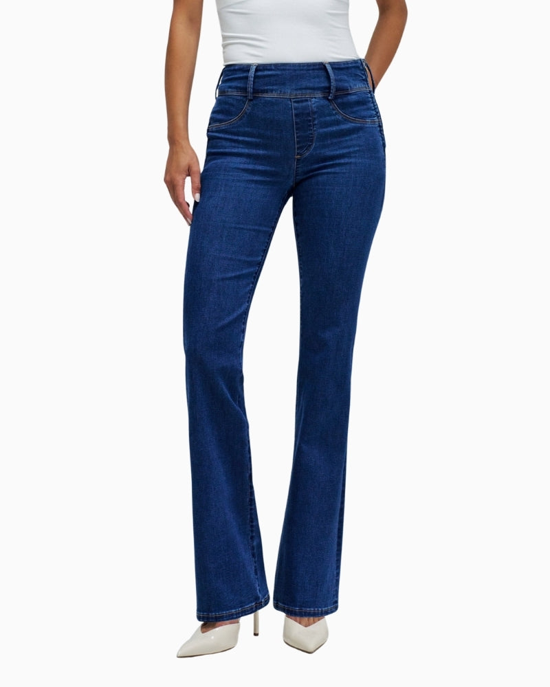 Salsa Secret Silhouette Push In bootcut jeans in blue with medium waist