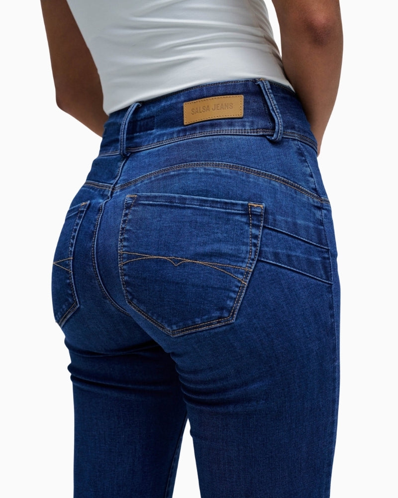 Close-up of waistband and dart details on Salsa Push In jeans
