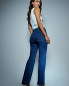 Side view of Push In bootcut jeans showing tummy-tuck shaping effect