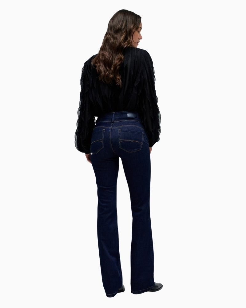 Back view of Secret Silhouette jeans in dark blue with two back pockets