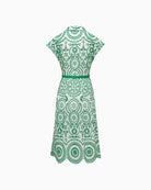 Salsa Jeans Broderie Anglaise Shirt Dress in green back view with matching belt